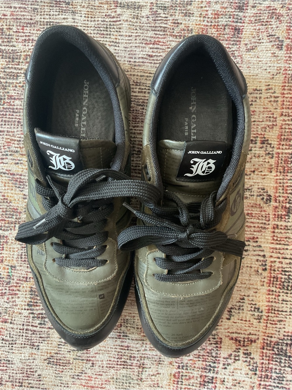John Galliano Olive Green and Black Low-Top Sneakers